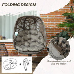 Wyld Haus Nise Sand Brown Rattan-Style Metal Swivel Egg Chair With Cushions - Foldable Outdoor Patio Seat - thumbnail 7