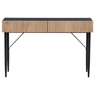 Wyld And Coco Console Table Black Mdf With Natural Ash Ribbed Front, 2 Drawers, W120 X D35 X H75Cm - image 1