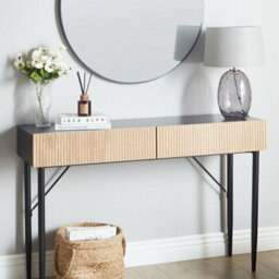 Wyld And Coco Console Table Black Mdf With Natural Ash Ribbed Front, 2 Drawers, W120 X D35 X H75Cm - thumbnail 2