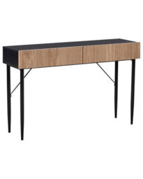 Wyld And Coco Console Table Black Mdf With Natural Ash Ribbed Front, 2 Drawers, W120 X D35 X H75Cm - thumbnail 3