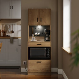 Tall Kitchen Microwave Storage Cabinet Usb Power Socket Sensor Light Microwave Cupboard,sobuy Fsb98-E-N, Tall 170Cm - Light Oak - thumbnail 7