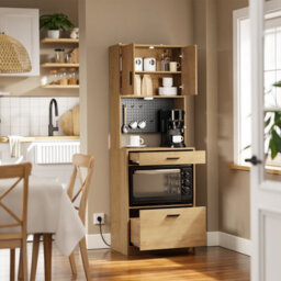 Tall Kitchen Microwave Storage Cabinet Usb Power Socket Sensor Light Microwave Cupboard,sobuy Fsb98-E-N, Tall 170Cm - Light Oak - thumbnail 4
