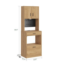 Tall Kitchen Microwave Storage Cabinet Usb Power Socket Sensor Light Microwave Cupboard,sobuy Fsb98-E-N, Tall 170Cm - Light Oak - thumbnail 2