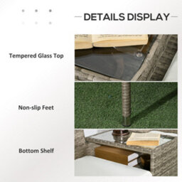 Outsunny Rattan Garden Bench W/ Glass Tea Table, Wicker Chair W/ Cushions, Grey - thumbnail 6