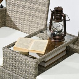 Outsunny Rattan Garden Bench W/ Glass Tea Table, Wicker Chair W/ Cushions, Grey - thumbnail 9