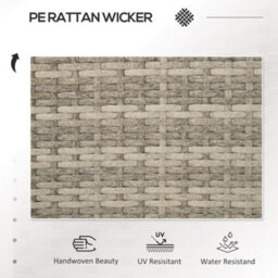 Outsunny Rattan Garden Bench W/ Glass Tea Table, Wicker Chair W/ Cushions, Grey - thumbnail 4