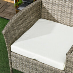 Outsunny Rattan Garden Bench W/ Glass Tea Table, Wicker Chair W/ Cushions, Grey - thumbnail 8