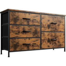 Sturdy Rustic Brown Chest Of Drawers With 5 Fabric Drawers - thumbnail 1