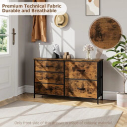 Sturdy Rustic Brown Chest Of Drawers With 5 Fabric Drawers - thumbnail 6