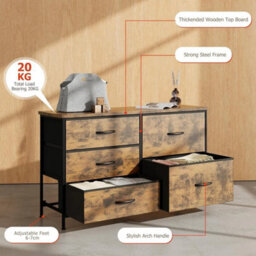 Sturdy Rustic Brown Chest Of Drawers With 5 Fabric Drawers - thumbnail 3