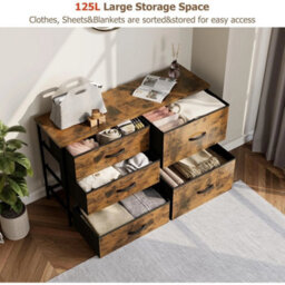 Sturdy Rustic Brown Chest Of Drawers With 5 Fabric Drawers - thumbnail 5