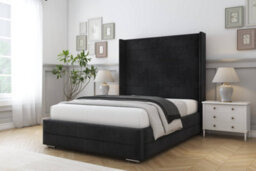 "Sloomy Sterling Black Naples Bed Frame With Mattress With 50""  Upholstered Wingback Headboard 4' Small Double" - thumbnail 2