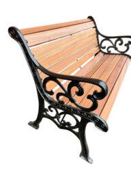 Cast Iron Garden Bench African Sapele Wood Slats - thumbnail 1