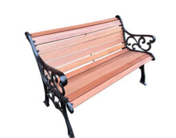 Cast Iron Garden Bench African Sapele Wood Slats - thumbnail 2