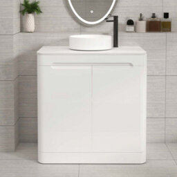 Royal Bathrooms Venice 800mm Gloss White Freestanding Vanity Unit 2 Door With Carrara White Undrilled Worktop & Without Basin - thumbnail 1