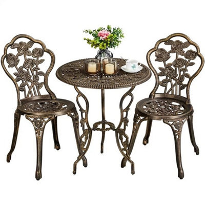 3 Piece Patio Bistro Table Set With Umbrella Hole Outdoor Metal Furniture Bronze - image 1