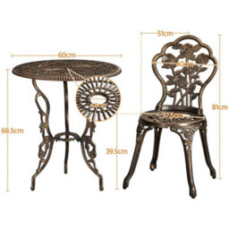 3 Piece Patio Bistro Table Set With Umbrella Hole Outdoor Metal Furniture Bronze - thumbnail 2