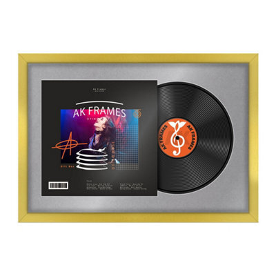 "AK Frames 25X17"" Gold Sleek Vinyl Record Frame With Mid Grey Mount For 12 Inch Lp Cover & Disc - Overlapped Design" - image 1
