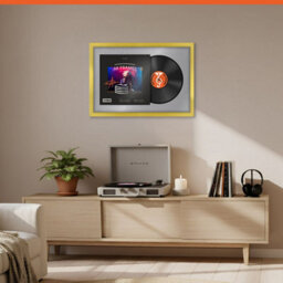 "AK Frames 25X17"" Gold Sleek Vinyl Record Frame With Mid Grey Mount For 12 Inch Lp Cover & Disc - Overlapped Design" - thumbnail 8