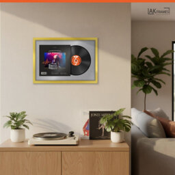 "AK Frames 25X17"" Gold Sleek Vinyl Record Frame With Mid Grey Mount For 12 Inch Lp Cover & Disc - Overlapped Design" - thumbnail 5