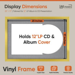 "AK Frames 25X17"" Gold Sleek Vinyl Record Frame With Mid Grey Mount For 12 Inch Lp Cover & Disc - Overlapped Design" - thumbnail 2
