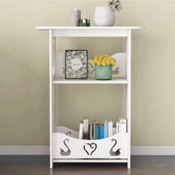 2 Tier White Pvc Side Table Modern Nordic Small Nightstand Bedroom Living Room - thumbnail 5