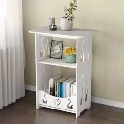 2 Tier White Pvc Side Table Modern Nordic Small Nightstand Bedroom Living Room - thumbnail 3