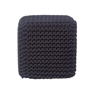 Homescapes Black Cube Cotton Knitted Pouffe Footstool - image 1