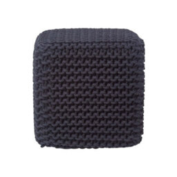 Homescapes Black Cube Cotton Knitted Pouffe Footstool - thumbnail 1