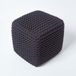 Homescapes Black Cube Cotton Knitted Pouffe Footstool - thumbnail 3