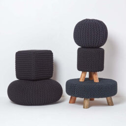 Homescapes Black Cube Cotton Knitted Pouffe Footstool - thumbnail 5
