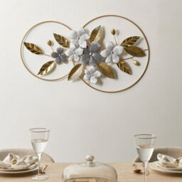 Aura Studio Handmade Grey-Gold Metal Floral Leaf Wall Sculpture - Horizontal Iron Wall Art By Wyld And Coco - thumbnail 2