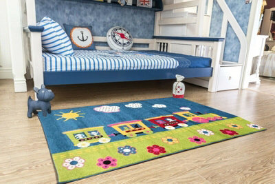 Aspect Furniture Kids/boys/girls Bedroom Playroom Rug Trains,flowers/multi-Colour - image 1