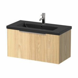 Affine 800mm Fluted Wall Hung Bathroom Vanity Unit Wood Chrome Handle Black Basin - thumbnail 4