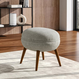 Living And Home Beige Linen Upholstered Oval Footstool With Wooden Legs W 540 X D 470 X H 495 mm - thumbnail 2