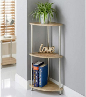 Biznest 3 Tier Corner Shelf End Table Organizer Unit For Bedroom Bathroom Living Room Kitchen & Office (Oak)