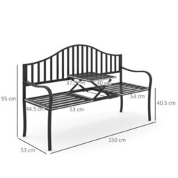 Outsunny Outdoor Metal Frame 2 Seater Bench Patio Park Garden Seating Chair - thumbnail 3