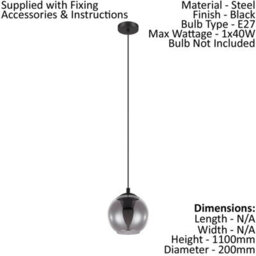 Stylish Black Pendant Ceiling Light With Vaporized Glass Shade - thumbnail 2