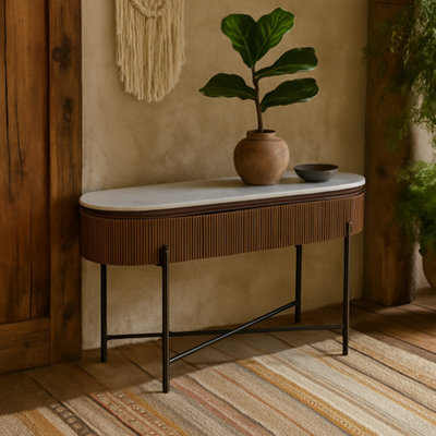 Wyld Haus Alabama Ribbed Mango Wood Console Table With Marble Top And Metal Legs - image 1