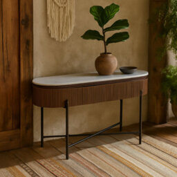 Wyld Haus Alabama Ribbed Mango Wood Console Table With Marble Top And Metal Legs - thumbnail 1