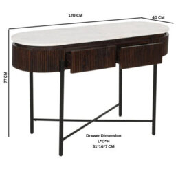 Wyld Haus Alabama Ribbed Mango Wood Console Table With Marble Top And Metal Legs - thumbnail 5