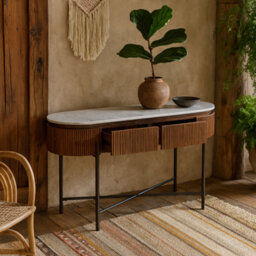 Wyld Haus Alabama Ribbed Mango Wood Console Table With Marble Top And Metal Legs - thumbnail 2