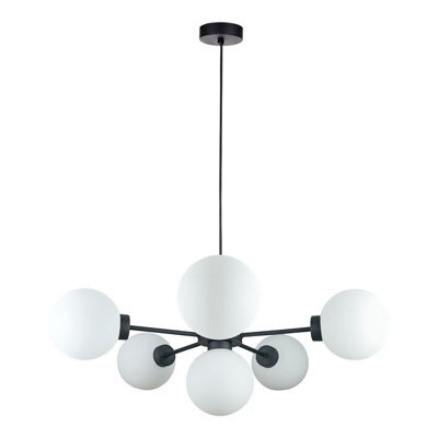 Luminosa Lighting Luminosa Kaliope Multi Arm Pendant Ceiling Light Black White Glass Shade 6X E27 - image 1