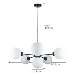Luminosa Lighting Luminosa Kaliope Multi Arm Pendant Ceiling Light Black White Glass Shade 6X E27 - thumbnail 3