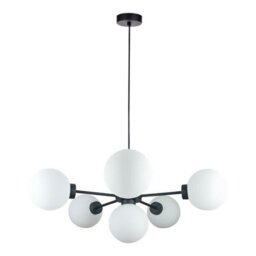 Luminosa Lighting Luminosa Kaliope Multi Arm Pendant Ceiling Light Black White Glass Shade 6X E27 - thumbnail 1