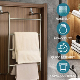 House Of Home Over-Door Towel Rack 4-Tier Bathroom Silver Storage Hanger Rail Bath Hand Towels - thumbnail 5