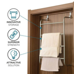 House Of Home Over-Door Towel Rack 4-Tier Bathroom Silver Storage Hanger Rail Bath Hand Towels - thumbnail 4