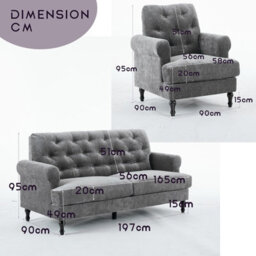 Velvet Tufted Sofa Set, Gray Velvet Sectional Couch Suite-1+3 Set - thumbnail 4