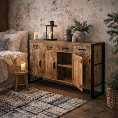 Wyld Haus Toivakka Industrial Reclaimed Wood Large Sideboard 4 Drawers 4 Doors - image 1