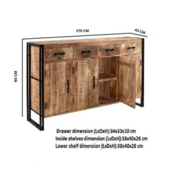 Wyld Haus Toivakka Industrial Reclaimed Wood Large Sideboard 4 Drawers 4 Doors - thumbnail 2